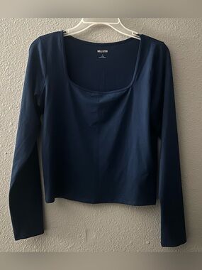 Hollister Square Neck Soft Long Sleeve Top – Navy Blue – Size L